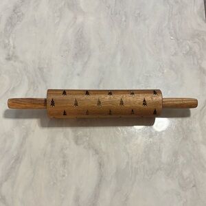 Hearth & Hand 16" Engraved Christmas Tree Pattern Wood Rolling Pin